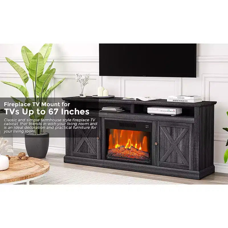 67-Inch Freestanding TV Stand with 23-Inch Recessed Electric Fireplace