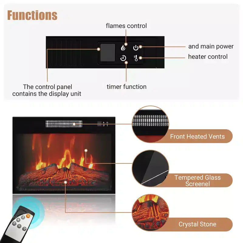 67-Inch Freestanding TV Stand with 23-Inch Recessed Electric Fireplace
