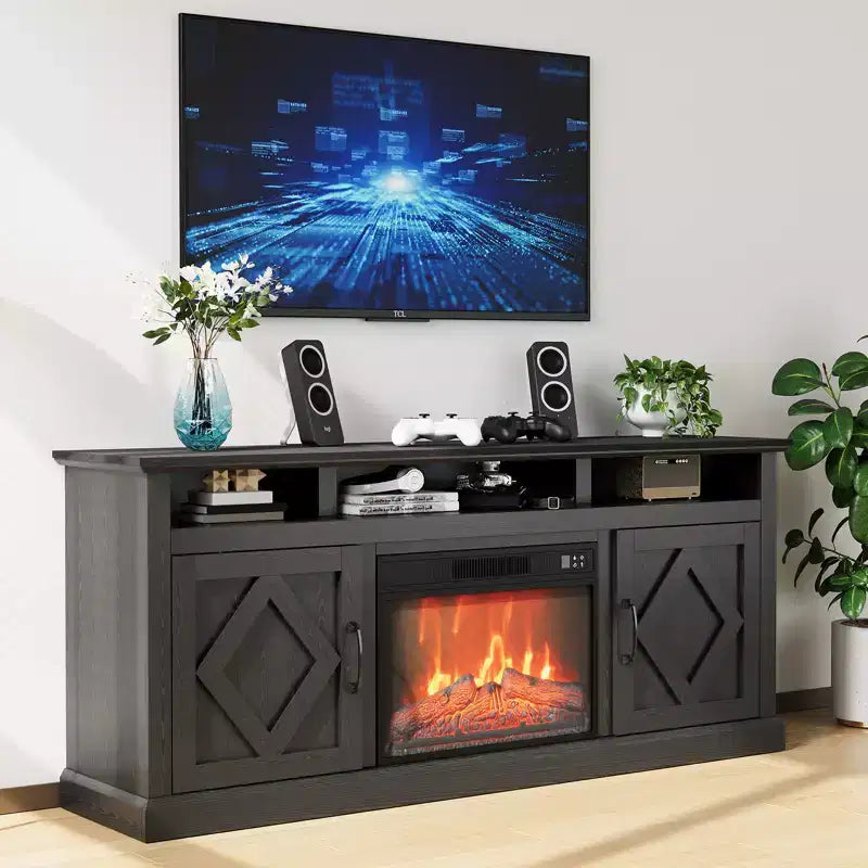 67-Inch Freestanding TV Stand with 23-Inch Recessed Electric Fireplace