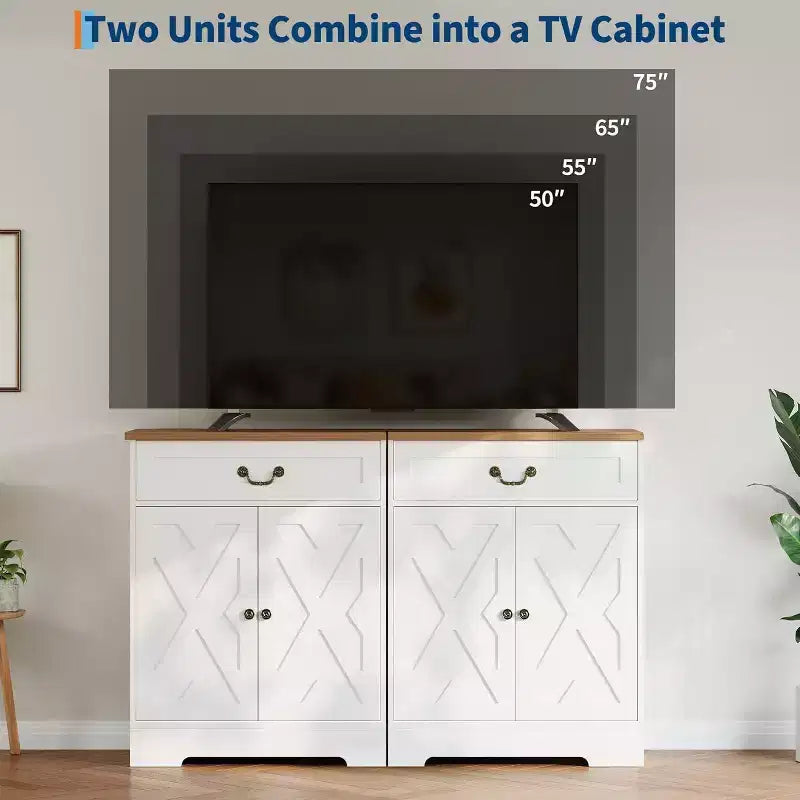 White Wood Storage Cabinet with Drawer and Adjustable Shelves