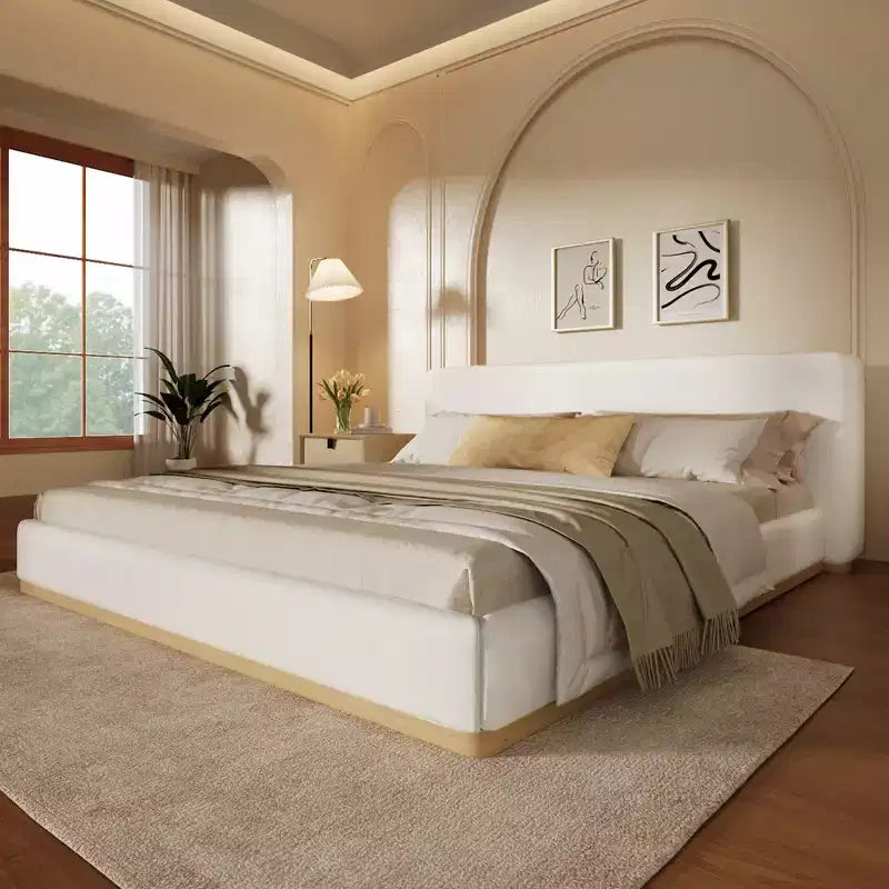 Modern Minimalist Velvet Upholstered Platform Bed