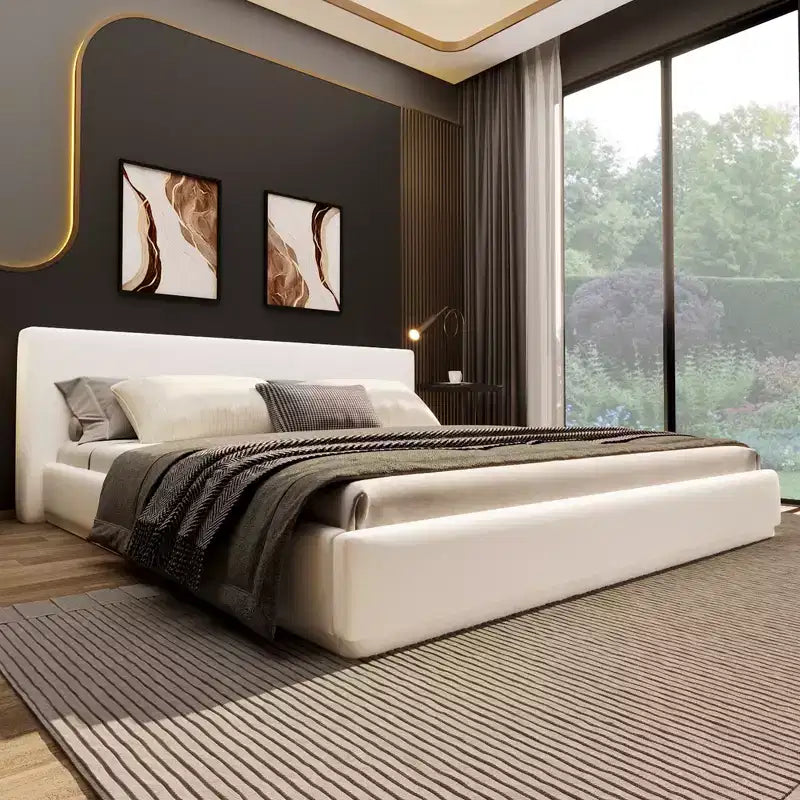 Modern Minimalist Velvet Upholstered Platform Bed