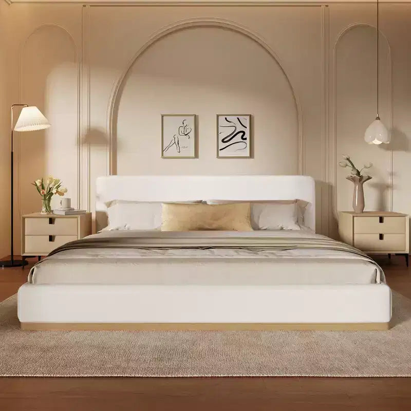Modern Minimalist Velvet Upholstered Platform Bed