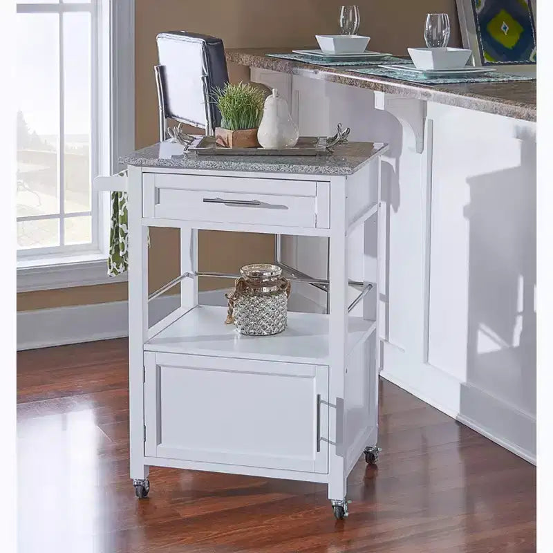 36 in. Wood Kitchen Cart with Granite Top, 1 Door and 1 Shelf