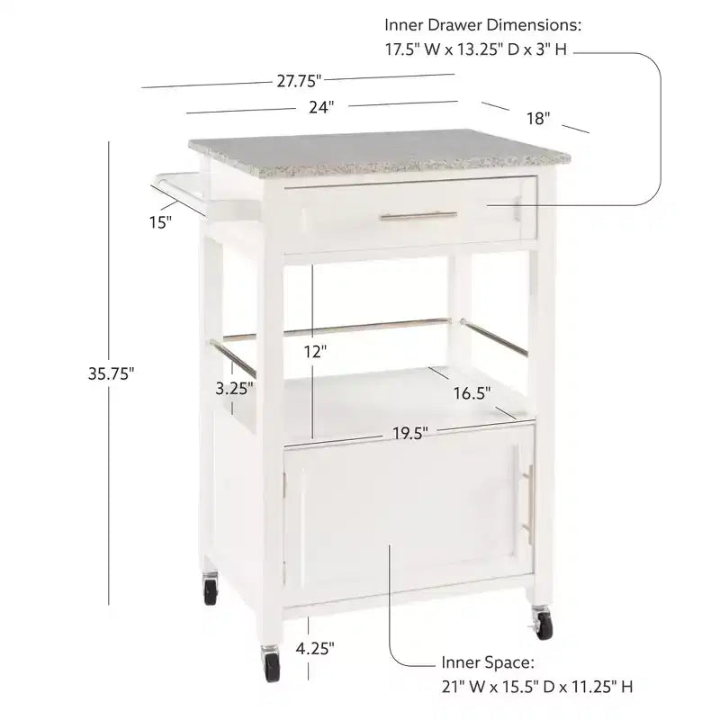 36 in. Wood Kitchen Cart with Granite Top, 1 Door and 1 Shelf
