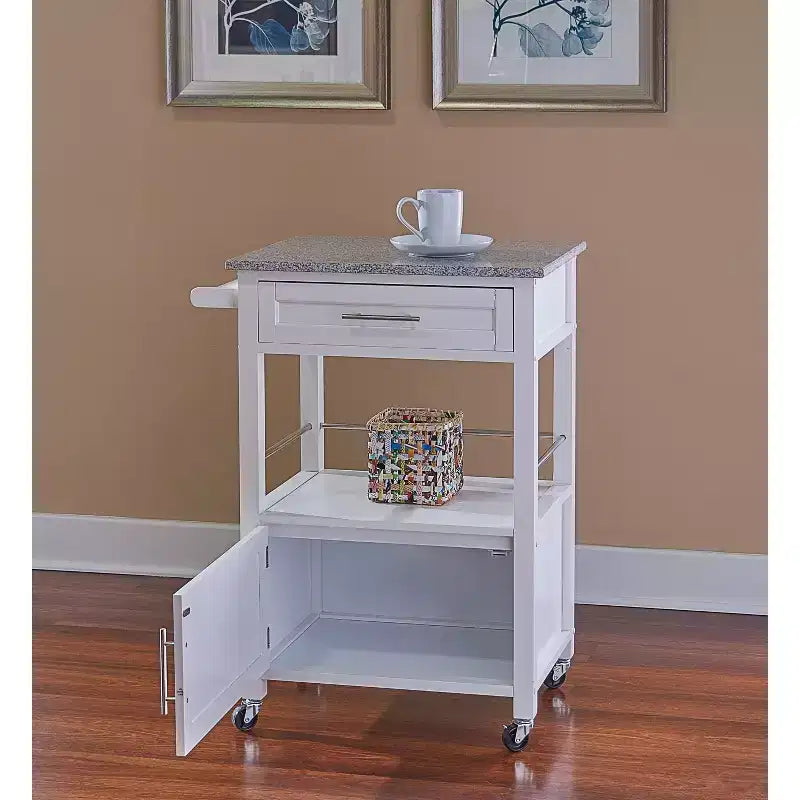 36 in. Wood Kitchen Cart with Granite Top, 1 Door and 1 Shelf