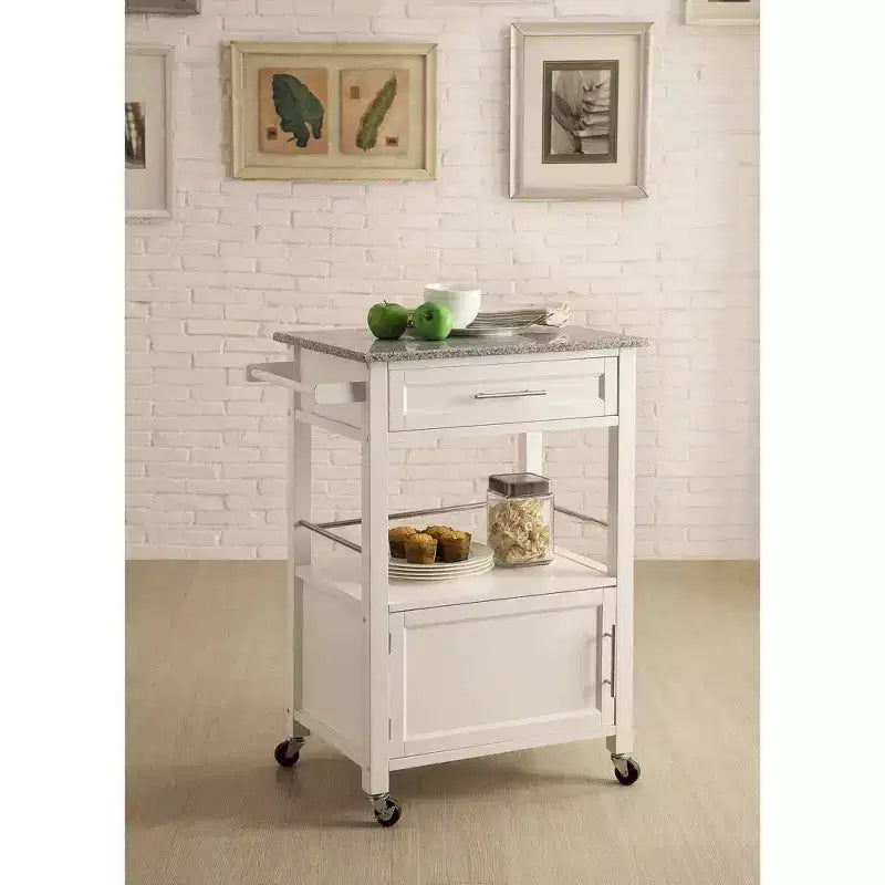 36 in. Wood Kitchen Cart with Granite Top, 1 Door and 1 Shelf