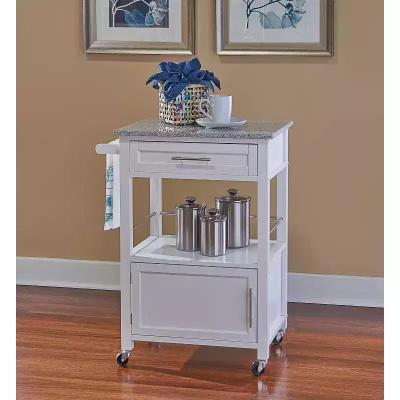 36 in. Wood Kitchen Cart with Granite Top, 1 Door and 1 Shelf