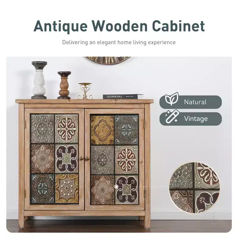 Accent Storage Cabinet with Checkered Pattern Doors