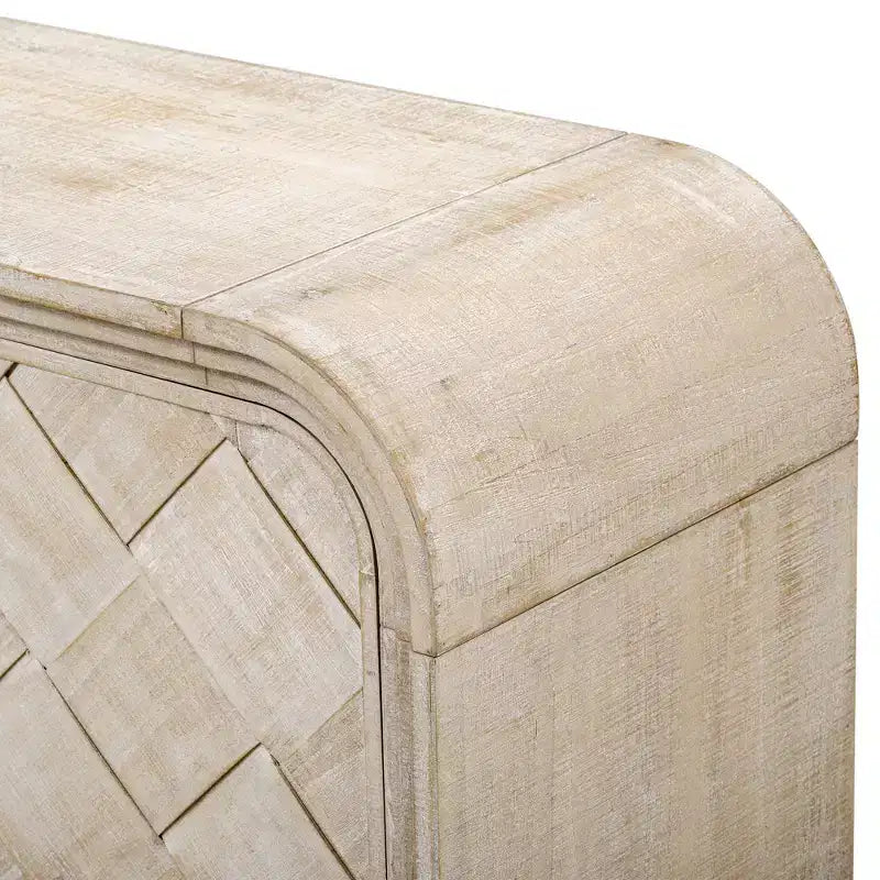 Console Table with Storage Cabinet and Woven Wood Slat Doors