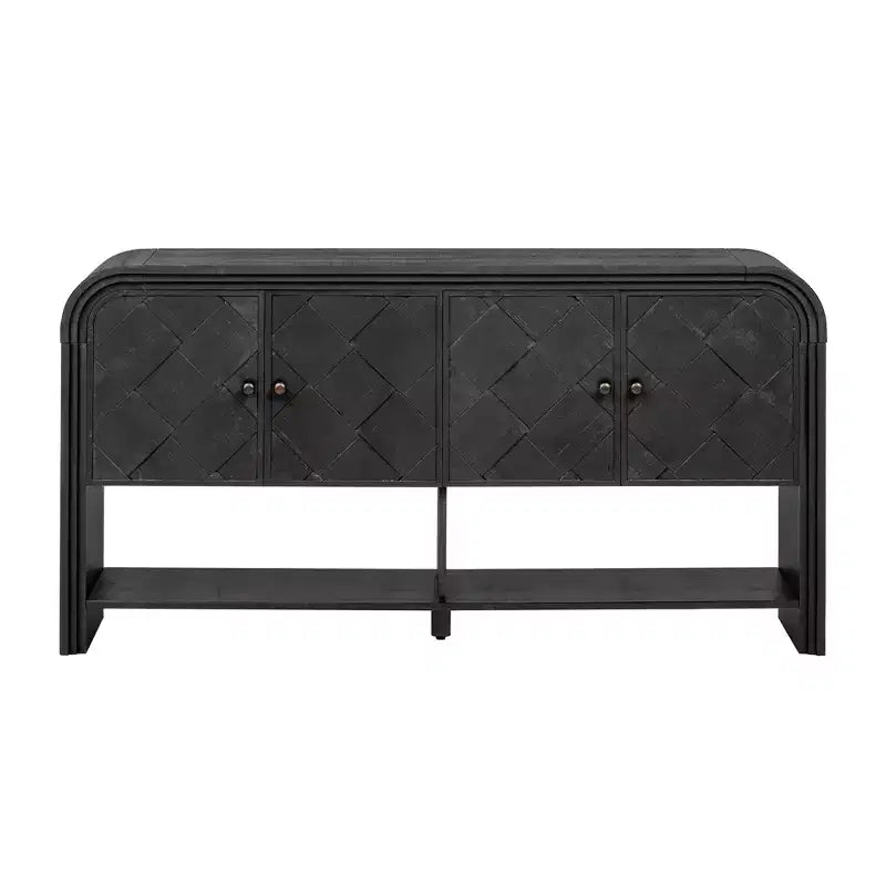 Console Table with Storage Cabinet and Woven Wood Slat Doors