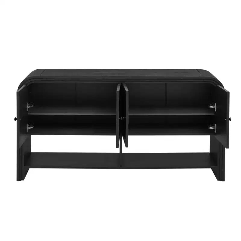Console Table with Storage Cabinet and Woven Wood Slat Doors