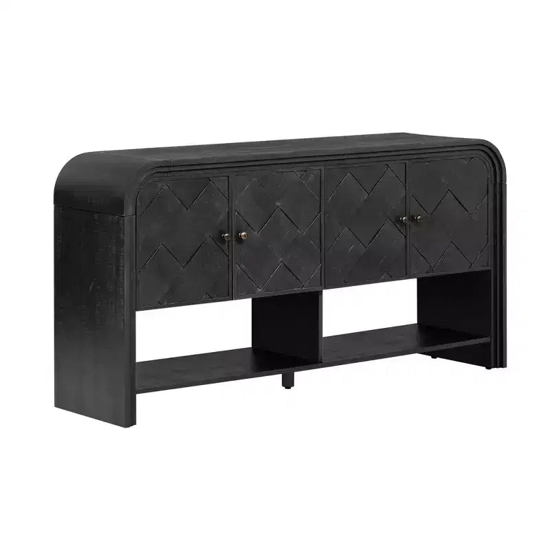 Console Table with Storage Cabinet and Woven Wood Slat Doors