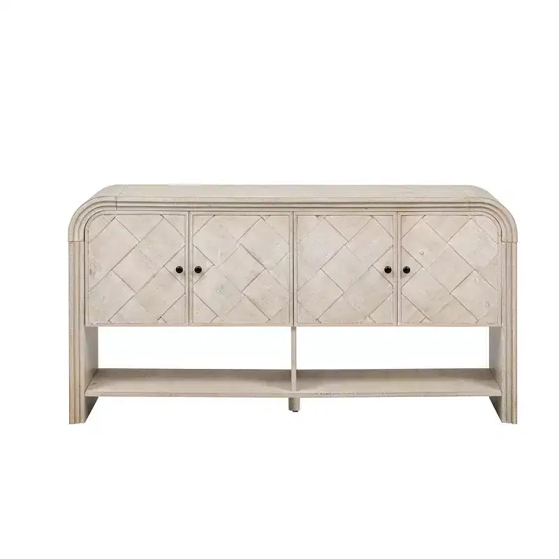 Console Table with Storage Cabinet and Woven Wood Slat Doors