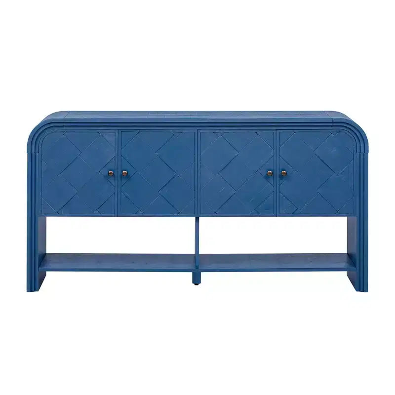 Console Table with Storage Cabinet and Woven Wood Slat Doors