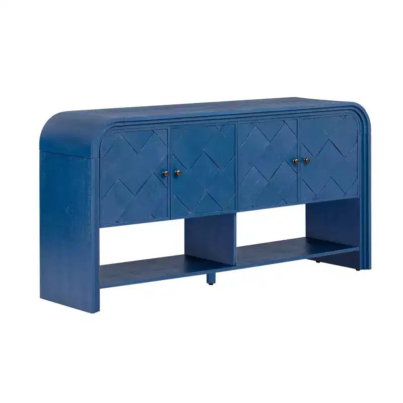 Console Table with Storage Cabinet and Woven Wood Slat Doors