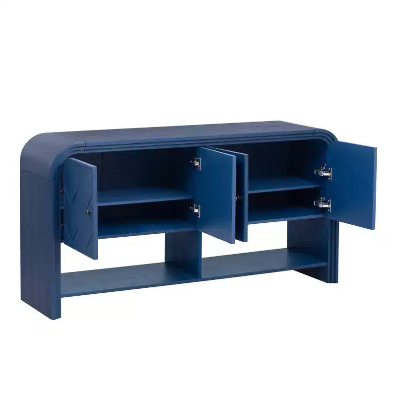 Console Table with Storage Cabinet and Woven Wood Slat Doors