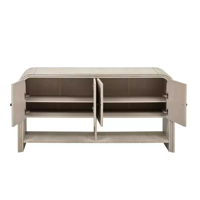 Console Table with Storage Cabinet and Woven Wood Slat Doors