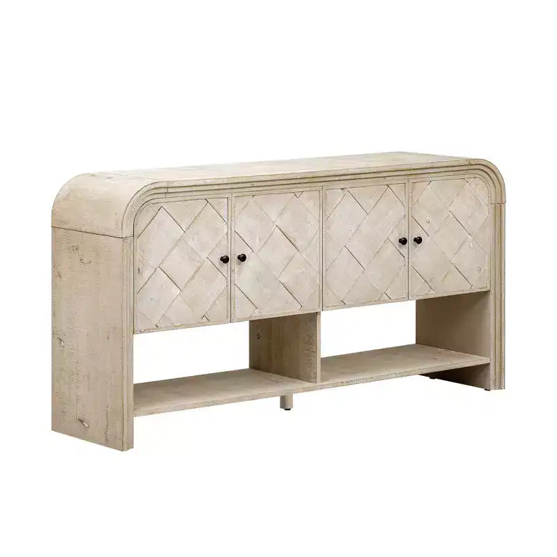 Console Table with Storage Cabinet and Woven Wood Slat Doors