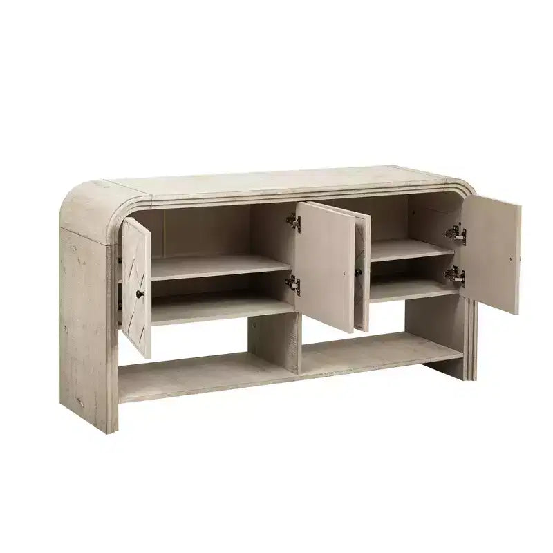 Console Table with Storage Cabinet and Woven Wood Slat Doors