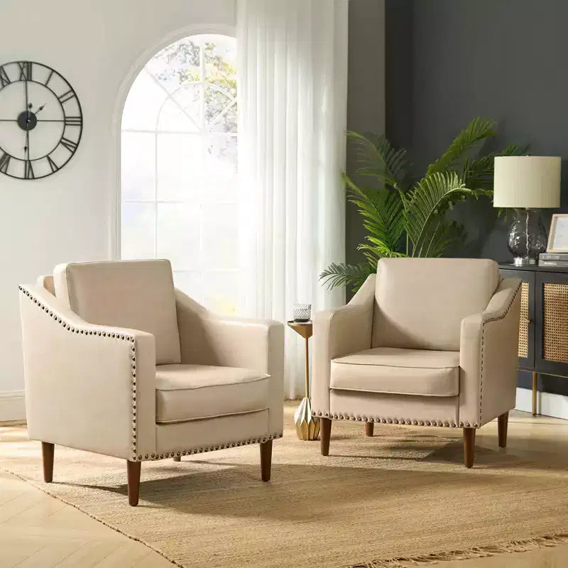 Vegan Leather Armchair with Solid Wood Legs