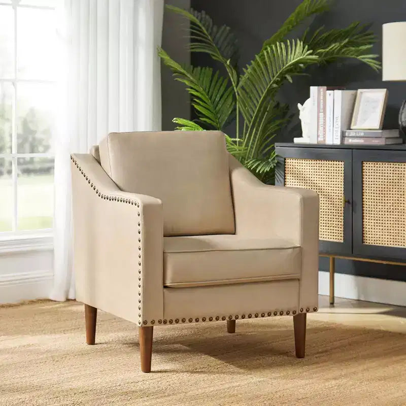 Vegan Leather Armchair with Solid Wood Legs