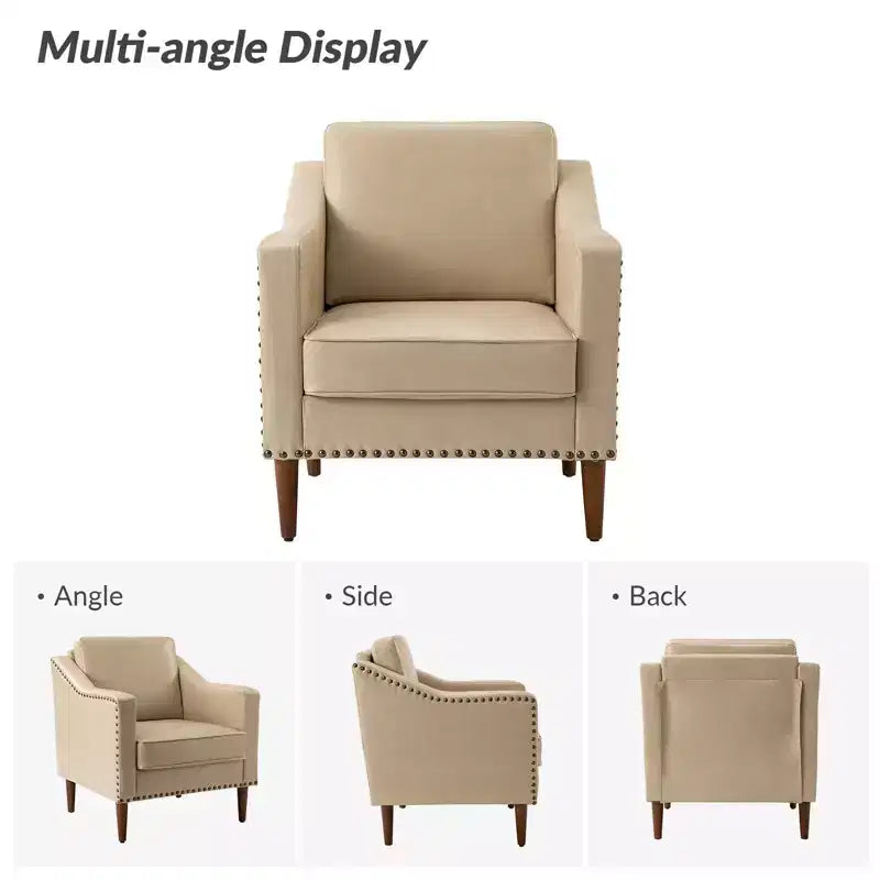Vegan Leather Armchair with Solid Wood Legs