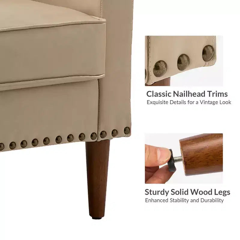 Vegan Leather Armchair with Solid Wood Legs