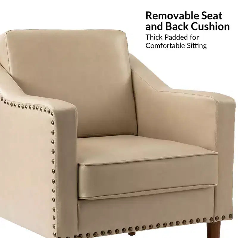 Vegan Leather Armchair with Solid Wood Legs