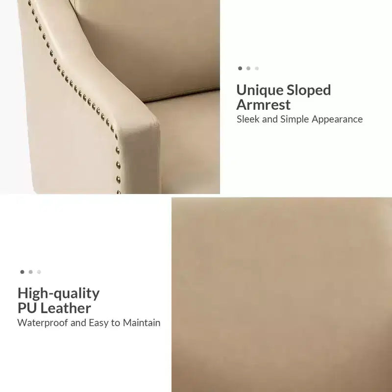 Vegan Leather Armchair with Solid Wood Legs