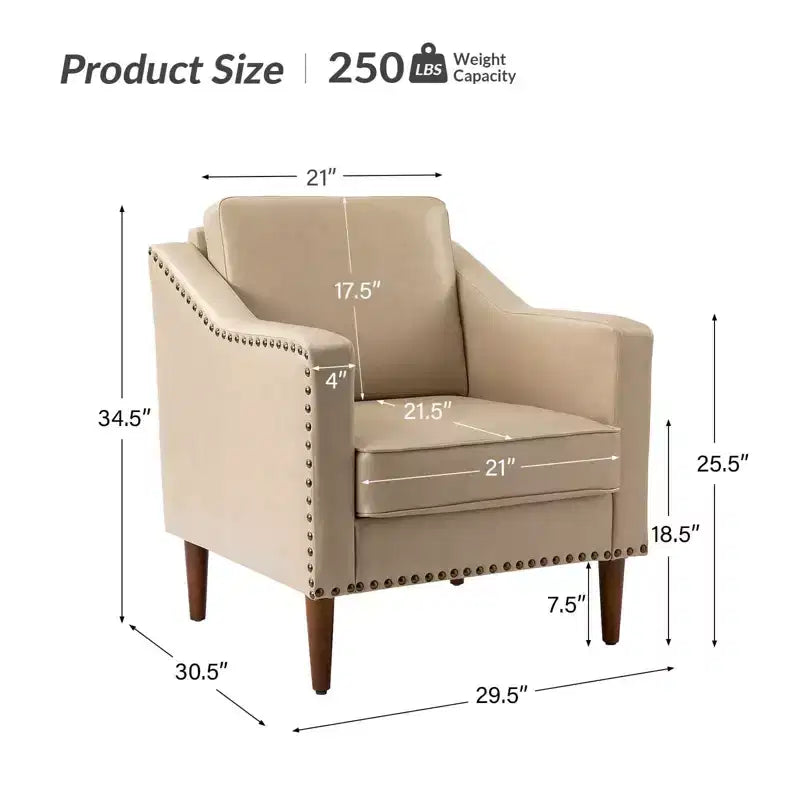 Vegan Leather Armchair with Solid Wood Legs