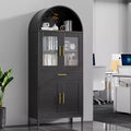 Tall Metal Arched Cabinet with Glass Doors, Drawer and Adjustable Shelves