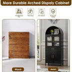 Armadio alto in metallo ad arco con ante in vetro, cassetto e ripiani regolabili