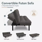 Divano letto futon convertibile da 180 cm con rivestimento in lino, schienale e braccioli regolabili