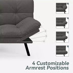 Divano letto futon convertibile da 180 cm con rivestimento in lino, schienale e braccioli regolabili