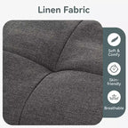 Divano letto futon convertibile da 180 cm con rivestimento in lino, schienale e braccioli regolabili