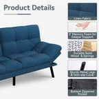 Divano letto futon convertibile da 180 cm con rivestimento in lino, schienale e braccioli regolabili