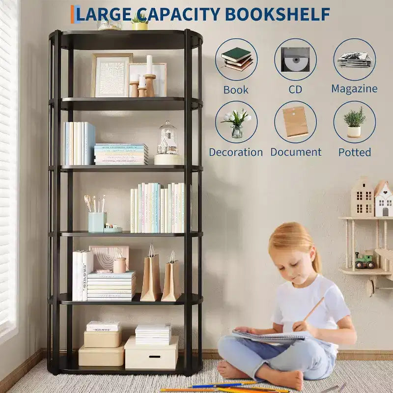 71-Inch 5-Tier Freestanding Bookshelf for Bedroom, Living Room and Office