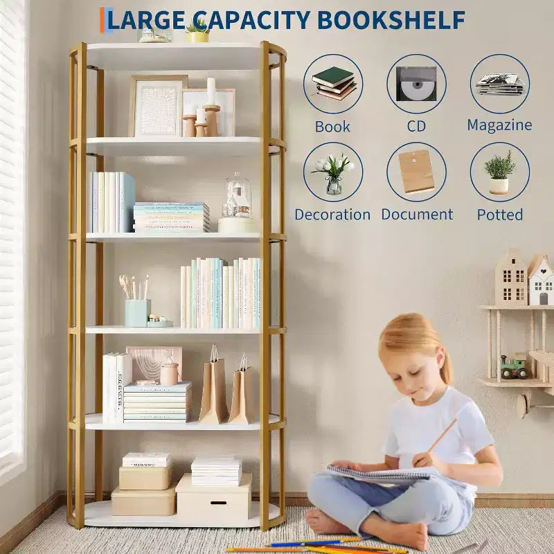 71-Inch 5-Tier Freestanding Bookshelf for Bedroom, Living Room and Office
