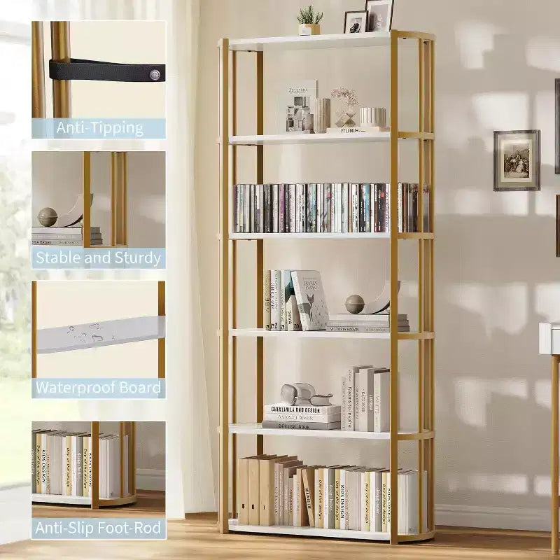 71-Inch 5-Tier Freestanding Bookshelf for Bedroom, Living Room and Office