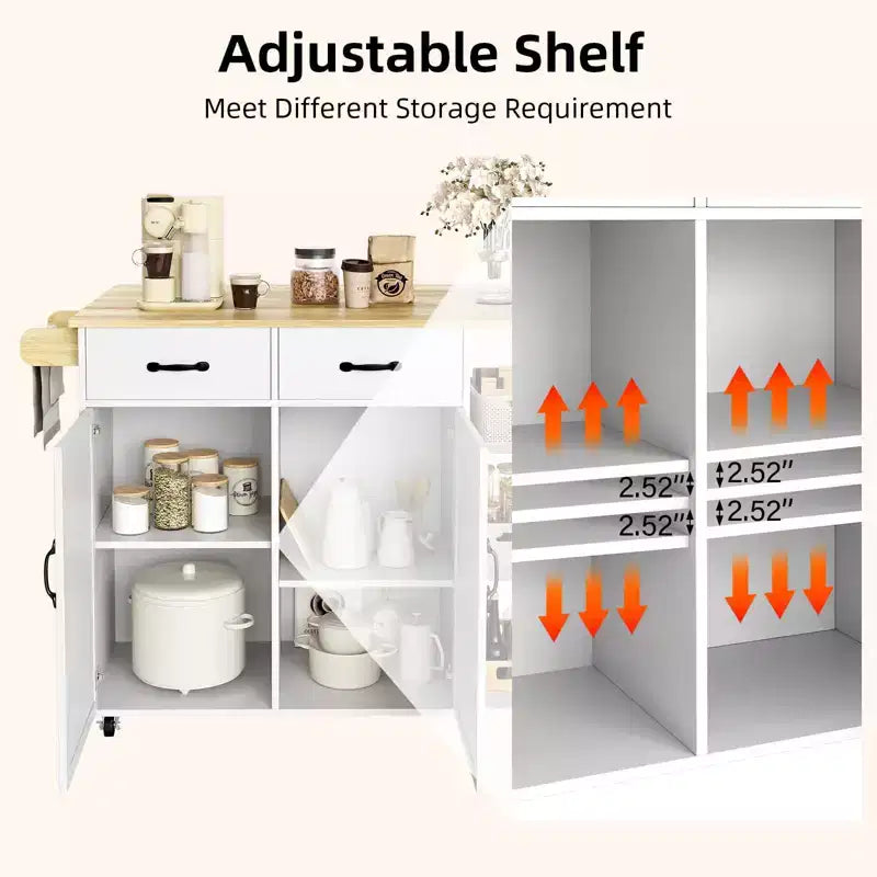 Rolling Kitchen Island Cart with Drop-Leaf Table and Storage