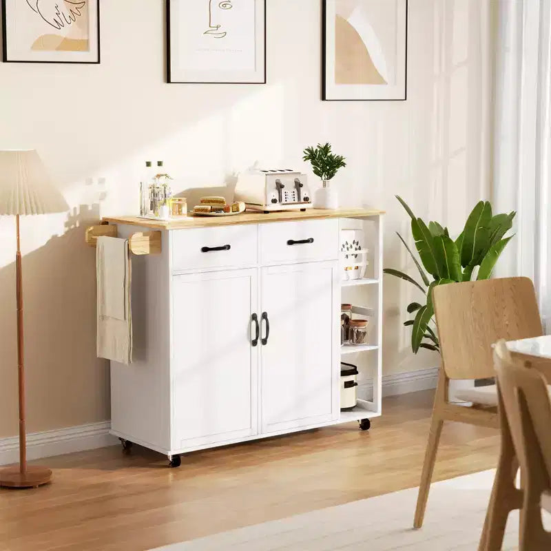 Rolling Kitchen Island Cart with Drop-Leaf Table and Storage