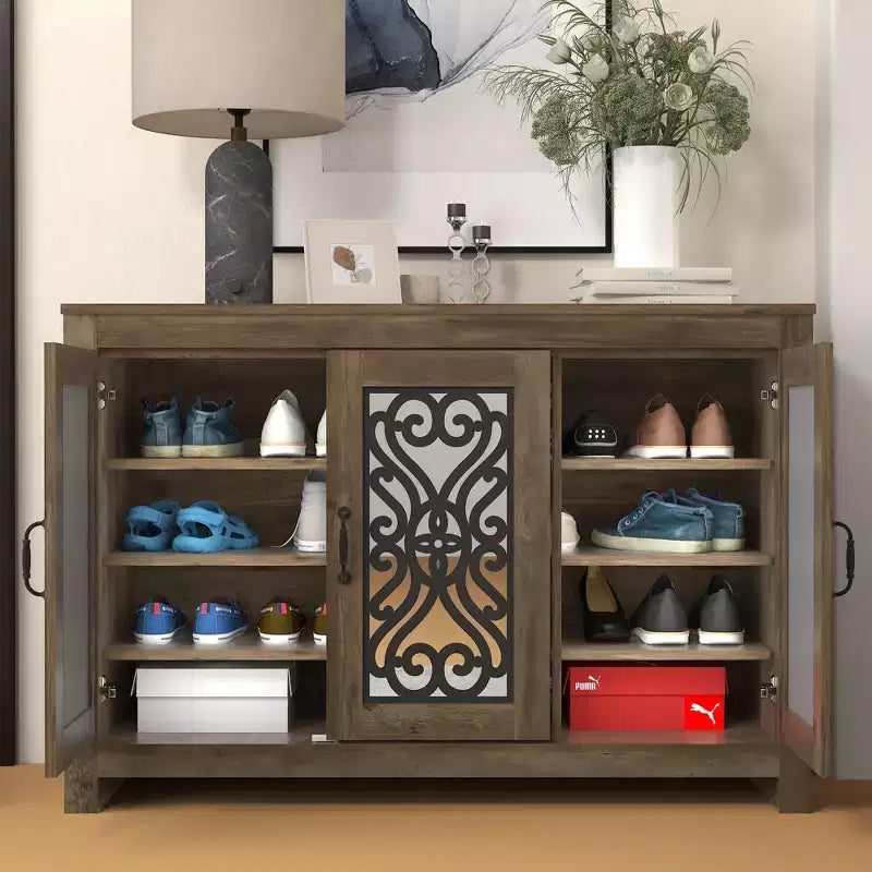 Shoe Storage Cabinet with Adjustable Shelves in Brown 44.4 W x 13.5 D x 30 H