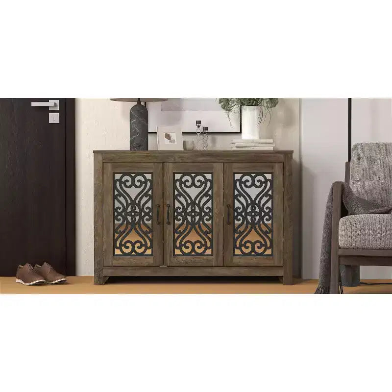 Shoe Storage Cabinet with Adjustable Shelves in Brown 44.4 W x 13.5 D x 30 H