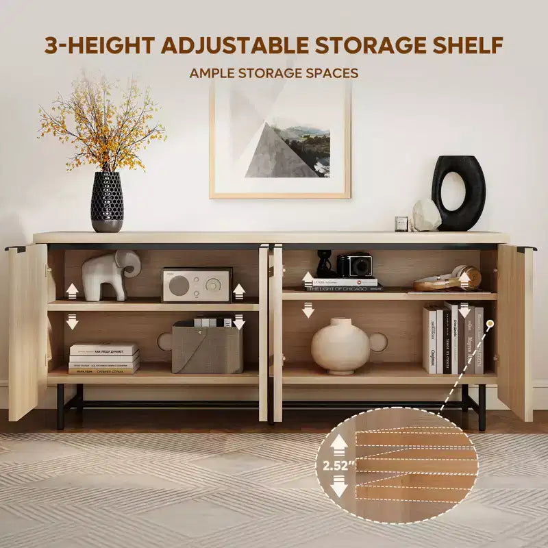 70 Inch 4-Door TV Stand for TVs up to 75", Media Console with Storage Cabinets and Adjustable Shelves