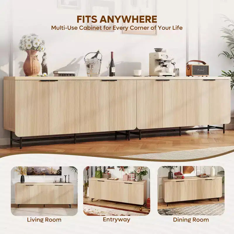 70 Inch 4-Door TV Stand for TVs up to 75", Media Console with Storage Cabinets and Adjustable Shelves