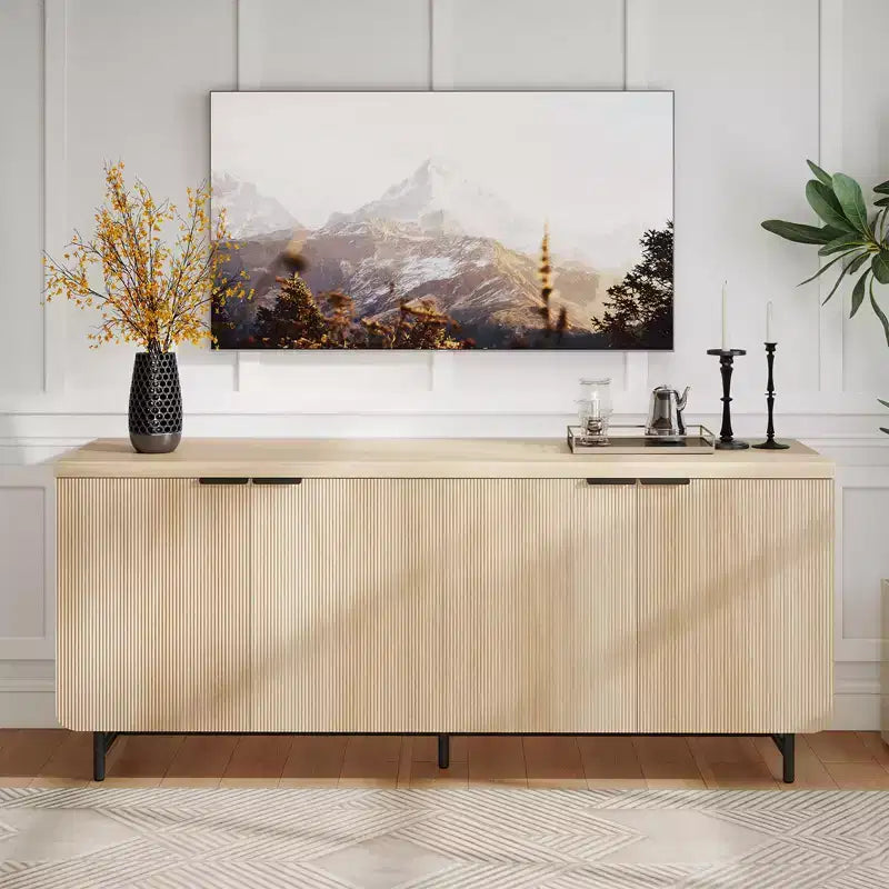 70 Inch 4-Door TV Stand for TVs up to 75", Media Console with Storage Cabinets and Adjustable Shelves