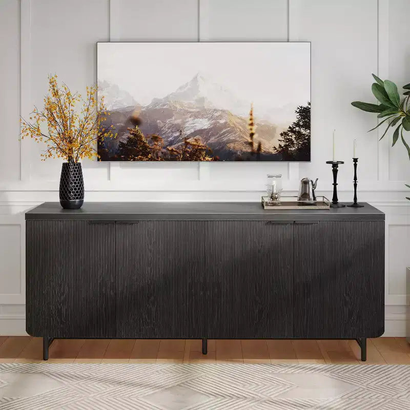 70 Inch 4-Door TV Stand for TVs up to 75", Media Console with Storage Cabinets and Adjustable Shelves