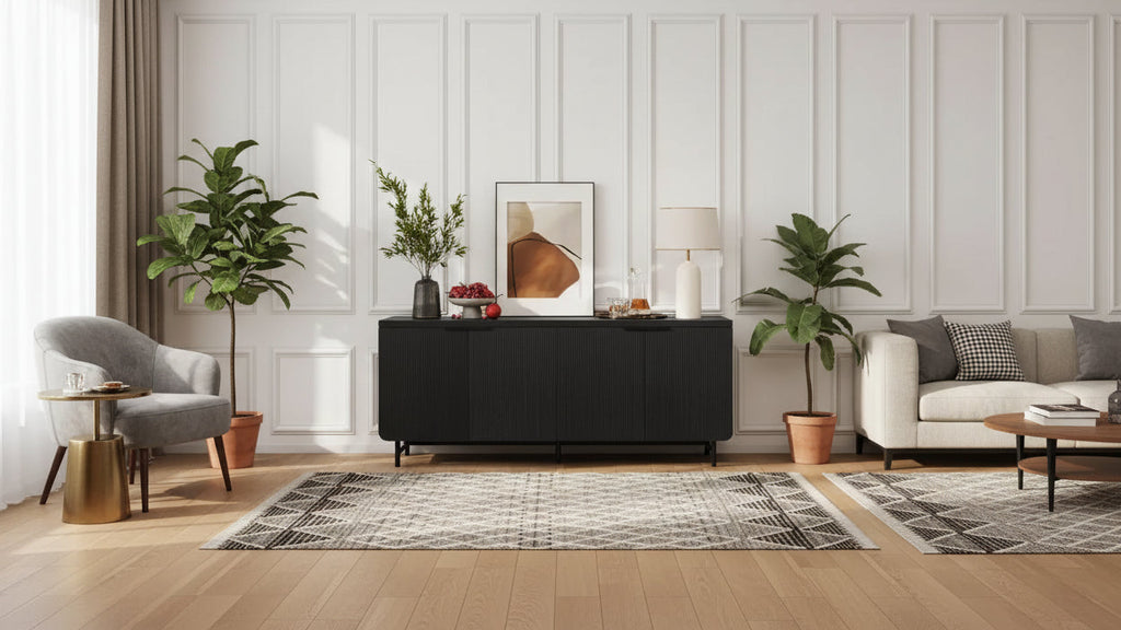 Bestier 70inch 4 Door TV Stand for TVs up to 75, Modern Tv Console Table with 2 Storage Cabinets & Adjustable Shelves For Living room
