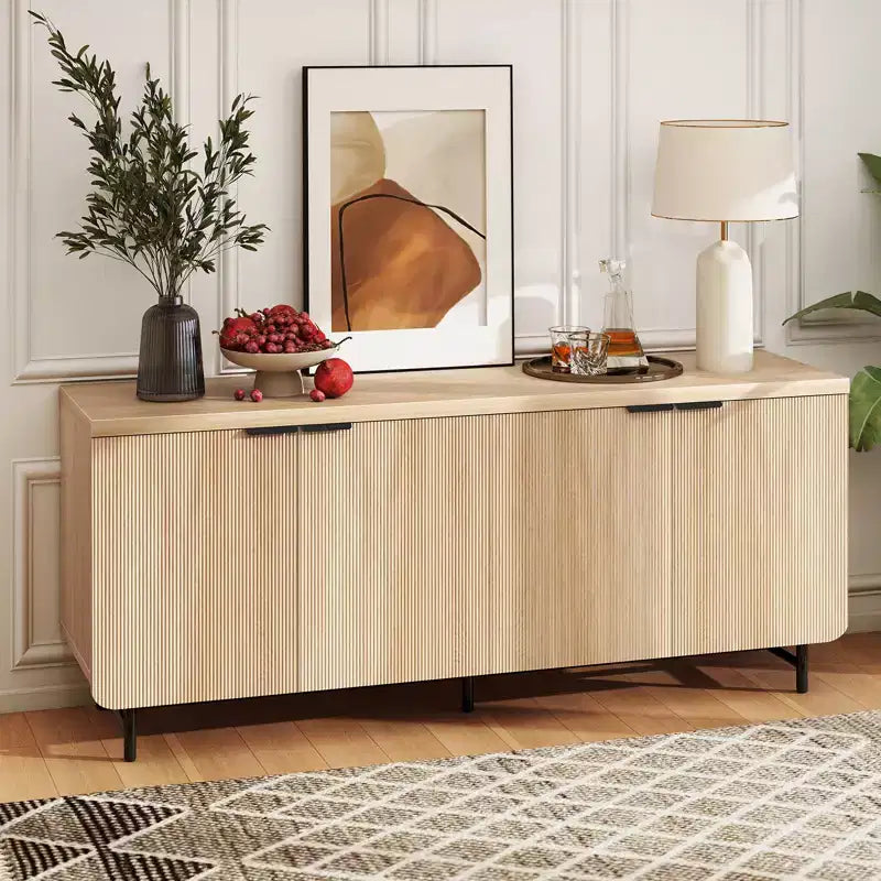 70 Inch 4-Door TV Stand for TVs up to 75", Media Console with Storage Cabinets and Adjustable Shelves